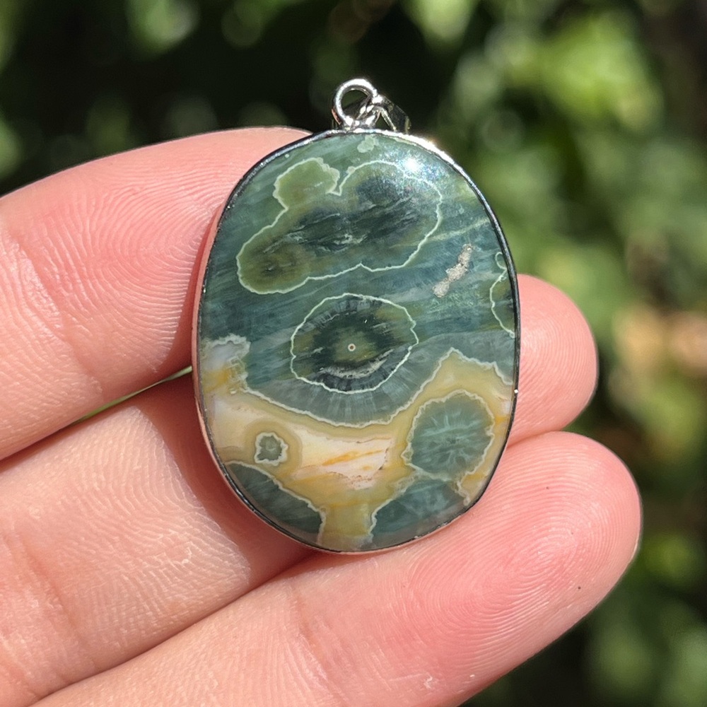 Small Silver Plated Ocean Jasper Pendant Palo - Picture 3 of 7